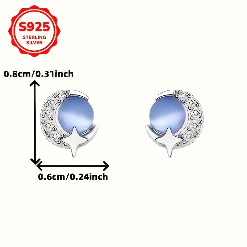 Women's 925 Silver-Plated Moon & Star Earrings, Cute Design